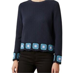 Joseph A. Navy Cotton Knit Crochet Granny Square Hem Bohemian Size M